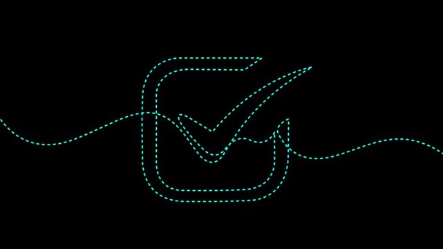 Self drawing line animation Check mark tick of consent continuous one single line drawn concept video, Video. Dynamic cyan Continuous Tick Line Concept Background..