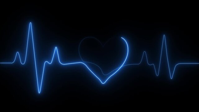 Single solid line art cardiogram anatomical human heart silhouette. Healthy medicine and love concept, Heartbeat Line and Pulse ECG Waveform Loop Animation..