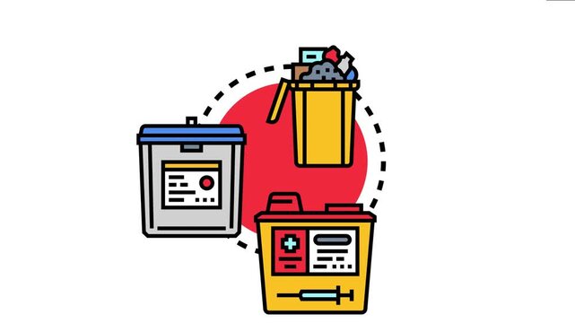 Biohazard waste containers managing specialized medical waste including sharps and general non hazardous trash, emphasizing responsible disposal practices for different types of refuse