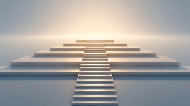 Clean minimalist conceptual image of smooth ascending stone pathway gradually widening toward bright horizon with soft golden light representing financial growth investment journey savings progress