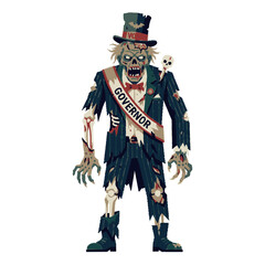 Obraz premium Zombie Governor Politician Character in Tattered Suit for Halloween Vector Illustration