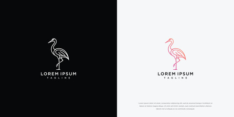 Naklejka premium Minimalist Line Art Crane Logo on Black and White Backgrounds
