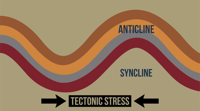 Anticline and Syncline Rock Folds Formed by Tectonic Stress