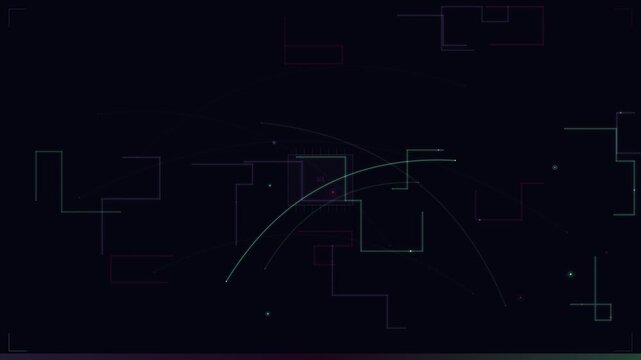 Abstract looping geometric lines and angular shapes create a futuristic digital pattern