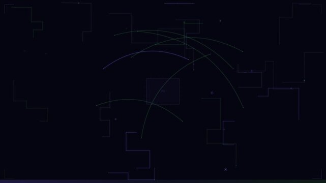 Abstract dark background with looping neon grid lines and geometric patterns.