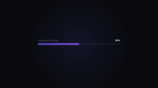 Loading system progress bar animation featuring a sleek purple glowing light moving across a dark screen in motion video footage