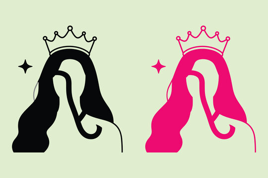 Minimalist silhouettes of a woman with long wavy hair and a crown