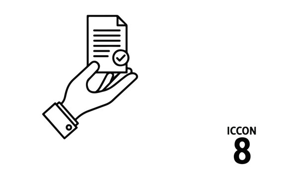 Hand holding approved document vector icon, paper sheet with checkmark tick symbol for contract agreement, policy compliance, insurance approval, and document verification