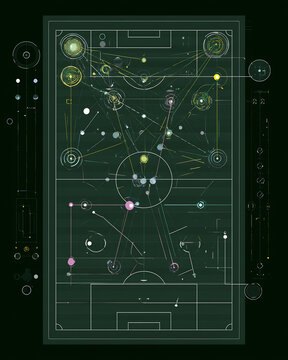 Soccer field diagram with player movements and ball trajectories
