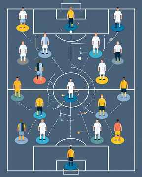 Soccer field illustration with player positions and game strategy