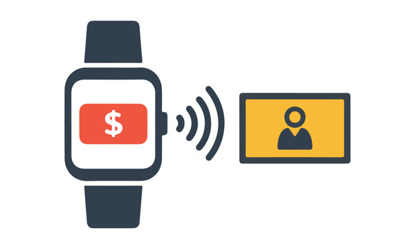 Smartwatch wireless contactless payment vector icon, smartwatch NFC payment with dollar sign and credit card symbol for modern digital wallet, mobile finance, and retail transaction