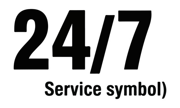 24/7 non stop service symbol typography vector icon, 24 hours 7 days continuous customer support, technical assistance, emergency help, and active online business graphic template
