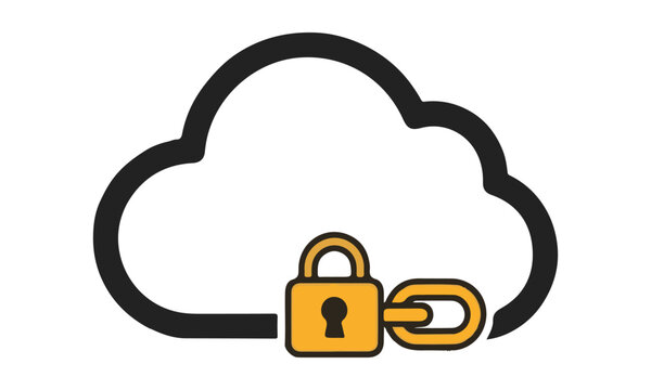 Cloud security and data protection vector icon, secure cloud storage with lock and chain concept graphic symbol for cyber security, cloud hosting, and web privacy network