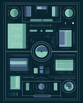 Dark blue football analytics dashboard with green data visualization elements