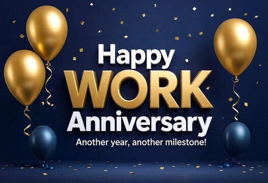 Celebrate your professional journey with happy work anniversary design and golden balloons