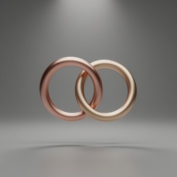Interlocking metal rings on gray background