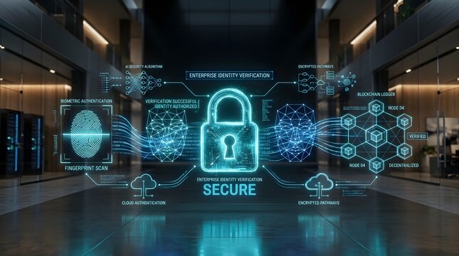 Holographic biometric digital lock with futuristic interface