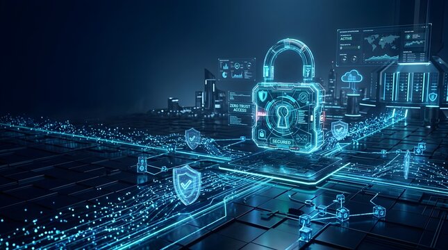 Zero Trust Architecture cybersecurity concept with padlocks