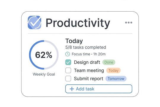 Digital interface showing task completion progress with a circular graph.