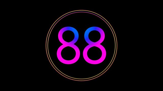 Neon Number 88 Animation Glowing flicking Gradient Blue Pink Digital Futuristic LED Numeric Loop Abstract Tech in Circle Light Motion Graphics Modern Minimal black background