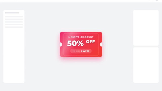 E commerce promotion popup with massive 50 discount code and celebratory confetti for sales.