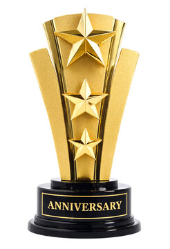 Golden anniversary trophy with three stars on a black base celebrating special milestones and achievements