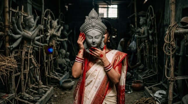 Traditional Indian Festival Sculptor Workshop Scene
