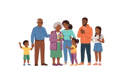 Obraz premium Happy multi-generational Black family celebrating together, diverse relatives standing