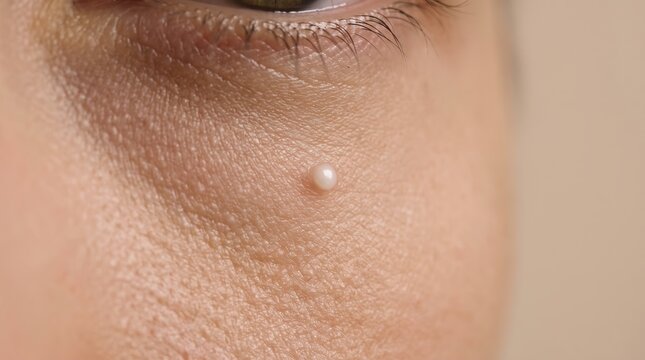 Macro Shot of Milium Seed White Keratin Cyst on Lower Eyelid Skin