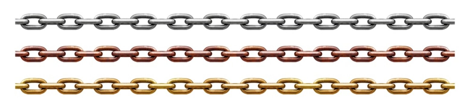 Seamless Metal Chain Collection in Silver Rusty and Gold PNG