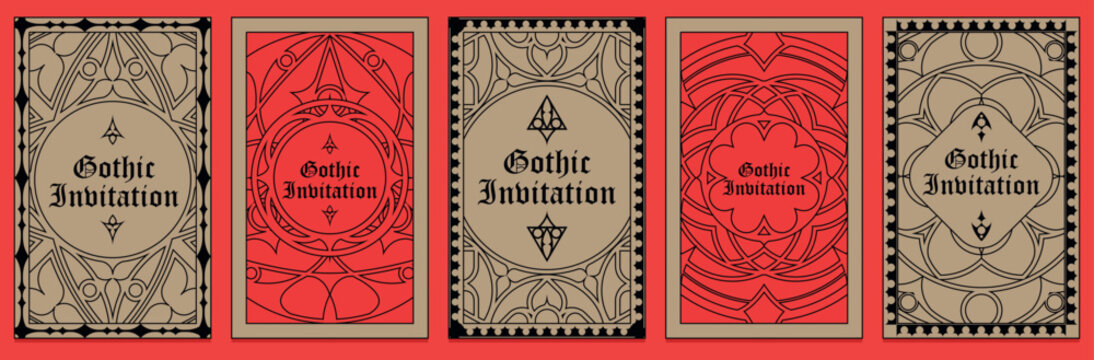 Gothic style invitation with ancient vintage elements. Sacred geometry border and frame. Vector illustration. EPS 10