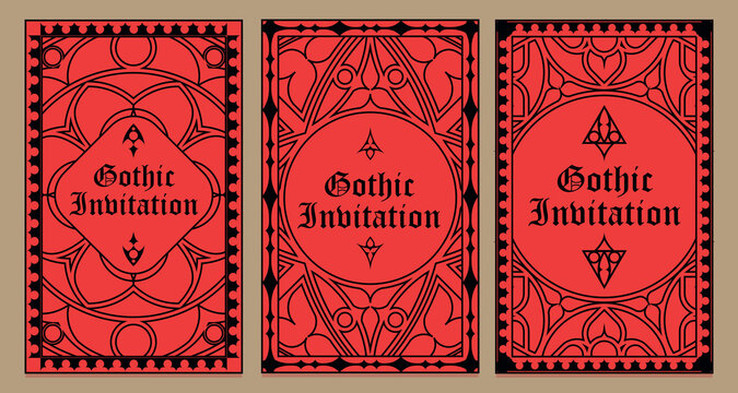 Gothic style invitation with ancient vintage elements. Sacred geometry border and frame. Vector illustration. EPS 10