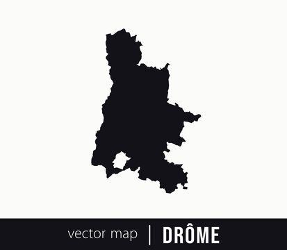 Minimal black silhouette map of Dr&ocirc;me. administrative division of France. Clean vector geographic outline perfect for cartography projects, travel designs, regional branding.