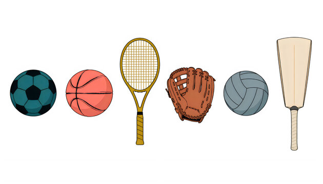 Set of four colorful badminton shuttlecocks with wooden rackets isolated on transparent background