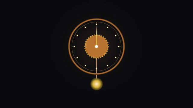 Golden clock mechanism pendulum swinging in rhythmic motion capturing time passing within this sophisticated minimal digital animation design video loop footage