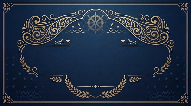 Columbus day elegant nautical background with golden ship wheel