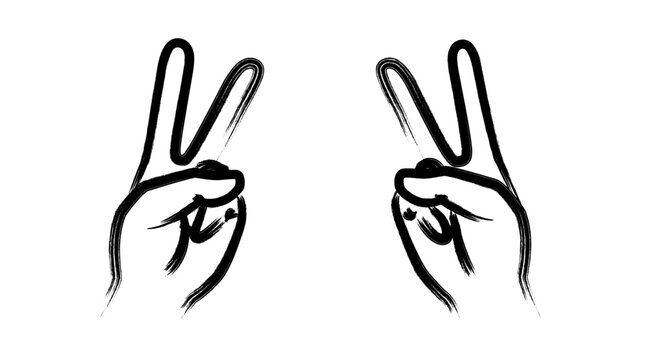 じゃんけんのチョキの手書き風両手のイラスト/Hand-drawn style illustration of both hands making the "scissors" sign in Rock-Paper-Scissors.