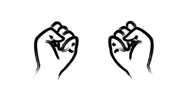 じゃんけんのグーの手書き風両手のイラスト/Hand-drawn style illustrations of both hands making the "rock" gesture in Rock-Paper-Scissors.
