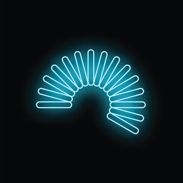 Blue neon coiled slinky toy glowing against a black background