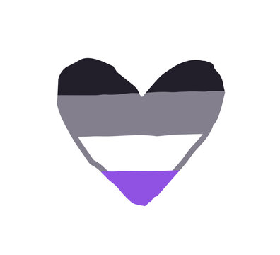 Rainbow heart with shades of asexual pride flag. LGBT community symbol. Sign of LGBTQ. Queer love, sexual orientation acceptance and self determination. Flat isolated vector illustration on white