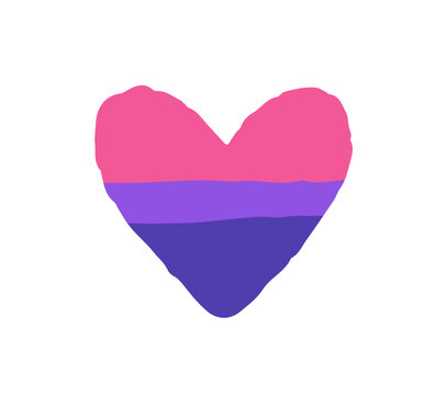 Rainbow heart with bisexual pride flag. Striped sign of love with LGBT colors. LGBTQ community symbol. Solidarity of queer and non-binary. Flat isolated vector illustration on white background