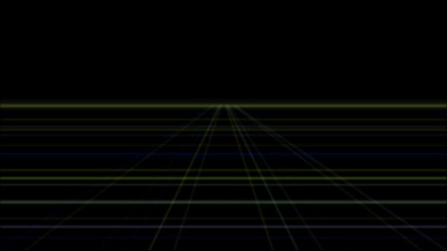 Perspective grid lines converging toward a vanishing point in a dark looping animation