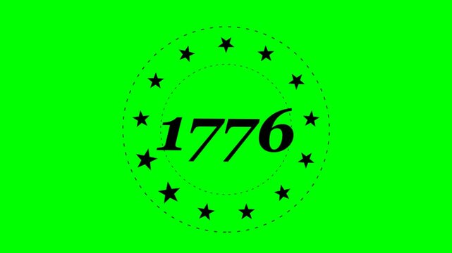 Vintage 1776 United States independence year emblem with thirteen stars on chroma key green screen background