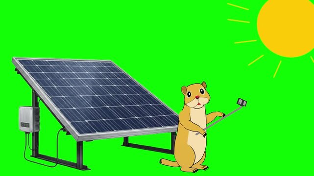 Talking Ground Squirrel with Solar Panel on Green Screen Animation