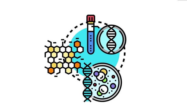 Biochemical catalysis by enzymes concept , showing dna, test tube, molecular structures, and a petri dish, symbolizing scientific research, biotechnology, and chemical processes