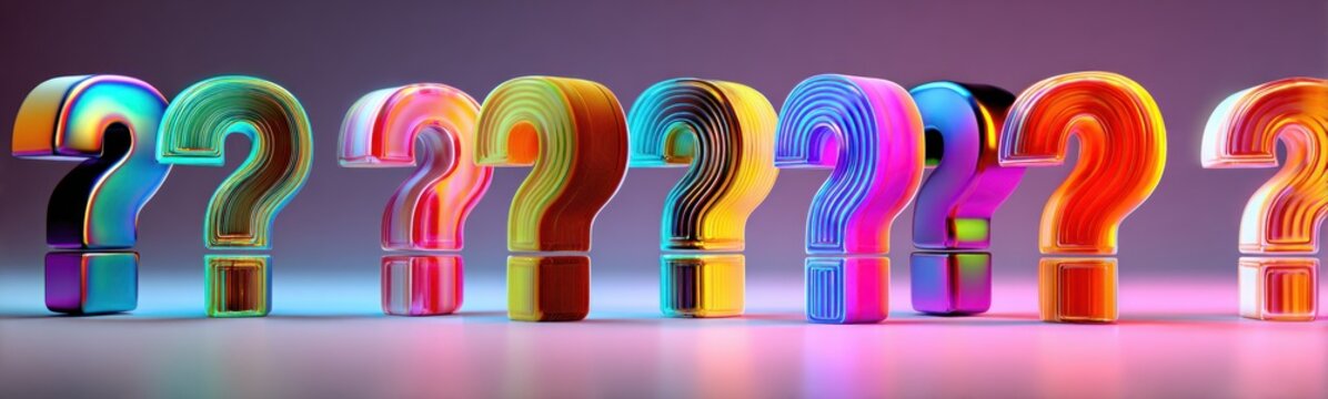 Row of colorful question marks on a table banner
