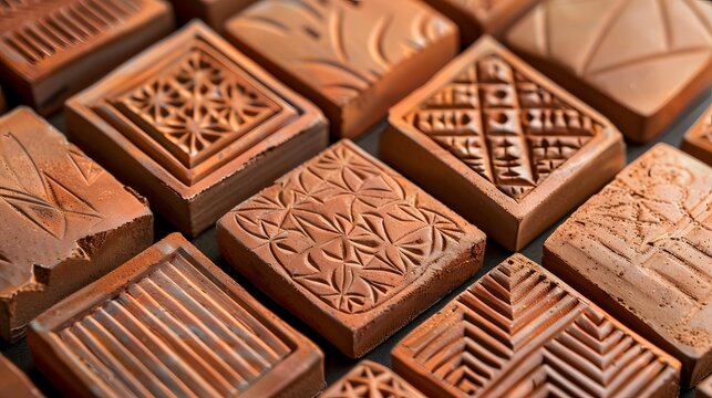 Terra Cotta Pottery Bisque Tiles with Sgraffito Patterns