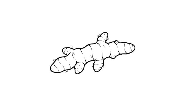 Detailed black and white sketch of a ginger root showing its unique textured surface for culinary, health, or botanical design uses.