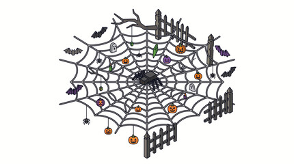 Obraz premium Isometric Halloween Spider Web Illustration