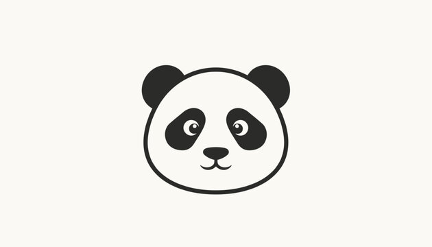 Friendly panda bear head illustration featuring simple bold lines and an expressive facial design on a soft off-white background.
